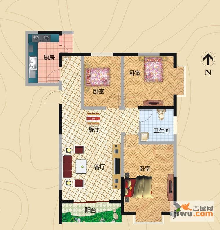 中州锦绣花苑3室2厅1卫122㎡户型图