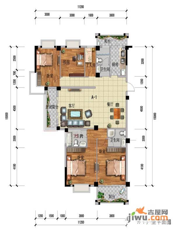 琴亭湖时代3室2厅3卫132㎡户型图