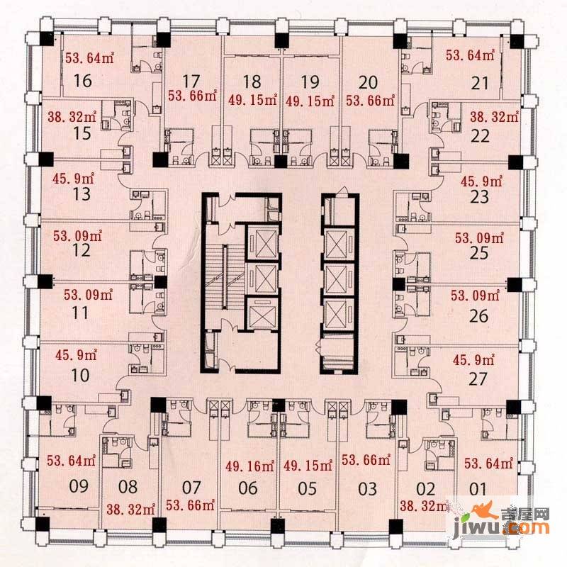 仓山万达广场1室1厅1卫53.7㎡户型图