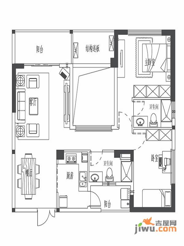 世欧上江城2室2厅2卫100㎡户型图