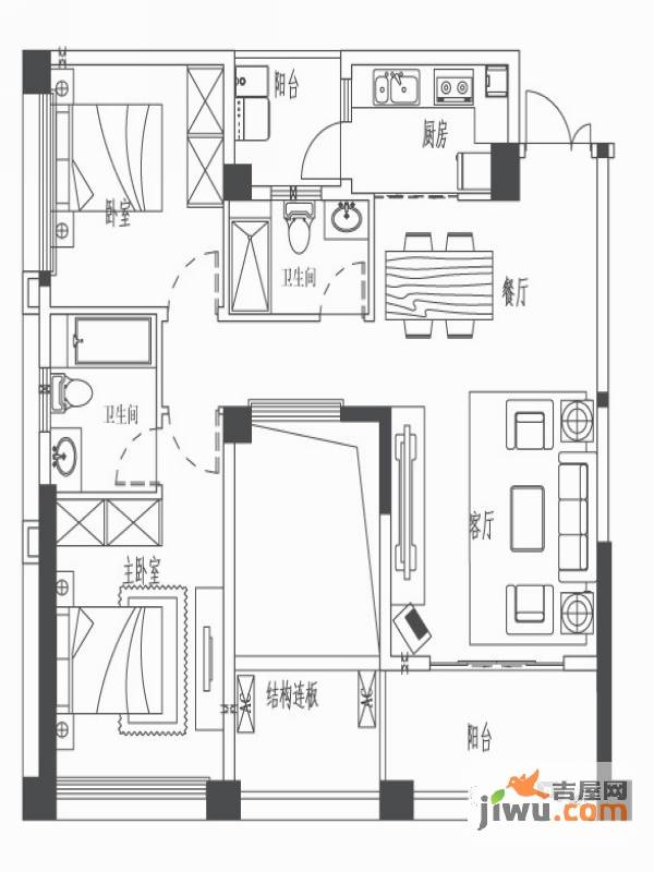 世欧上江城2室2厅2卫98㎡户型图