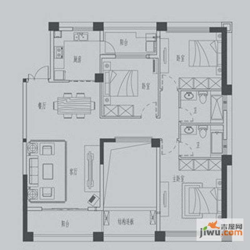 世欧上江城3室2厅2卫136㎡户型图