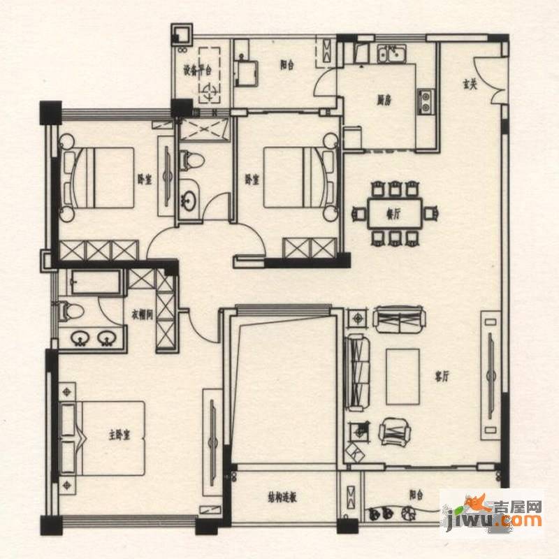 世欧上江城3室2厅2卫158㎡户型图