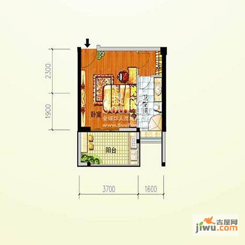 福晟钱隆御景1室1厅1卫32.7㎡户型图