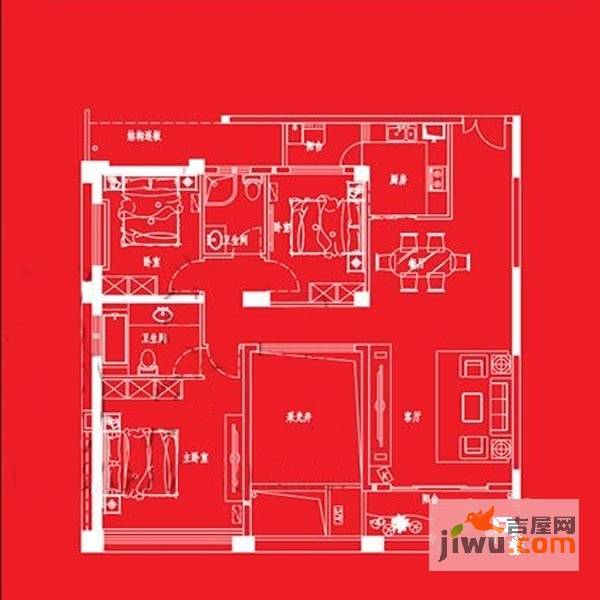 世欧上江城3室2厅2卫130㎡户型图