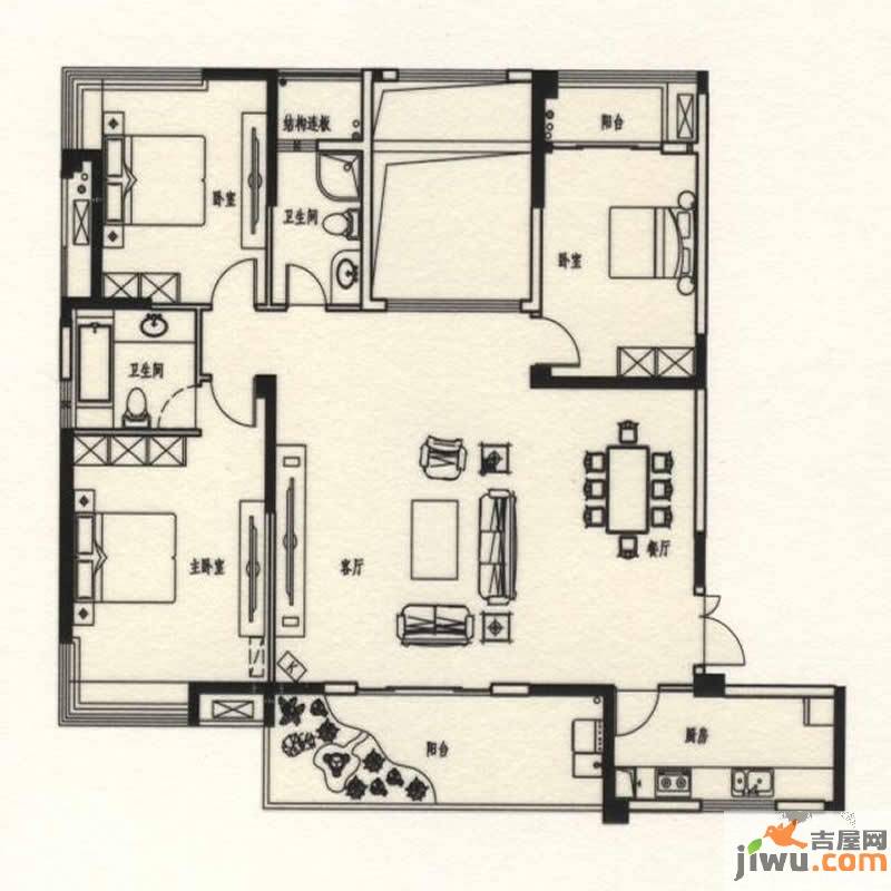 世欧上江城3室2厅2卫166㎡户型图