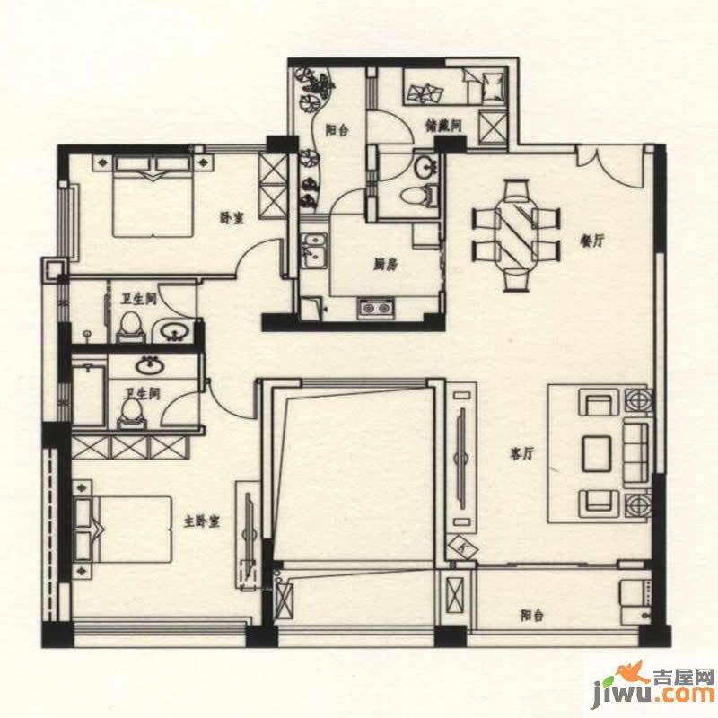 世欧上江城3室2厅3卫130㎡户型图