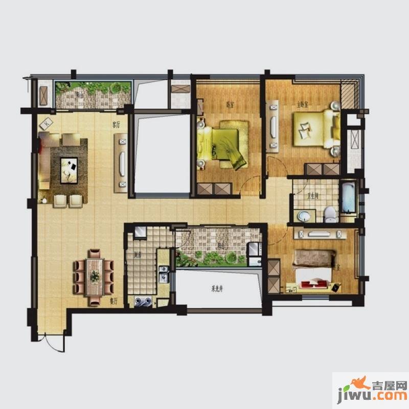 世欧上江城3室2厅2卫132㎡户型图