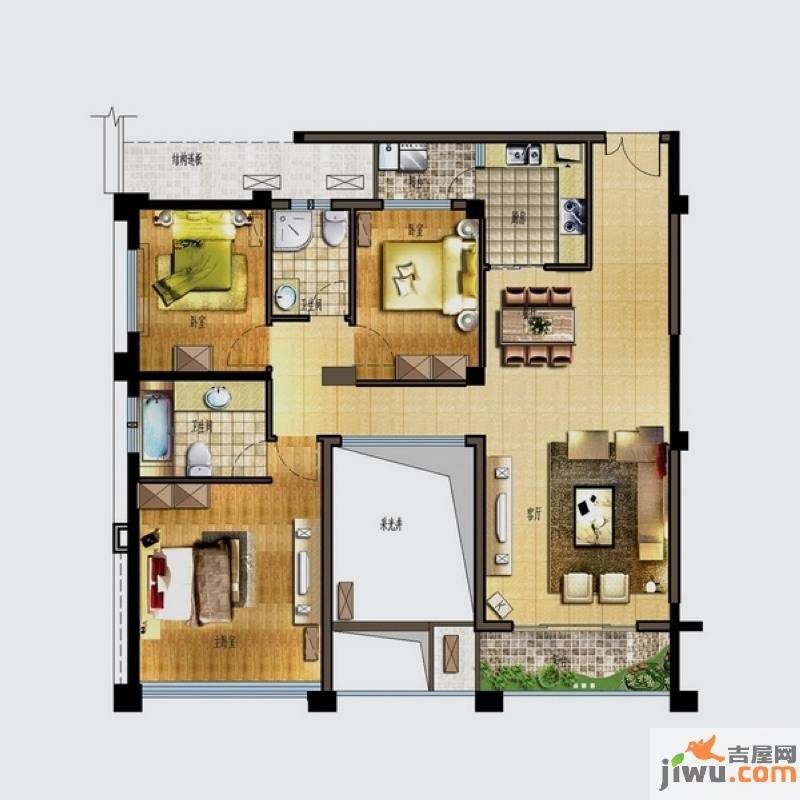 世欧上江城3室2厅2卫130㎡户型图