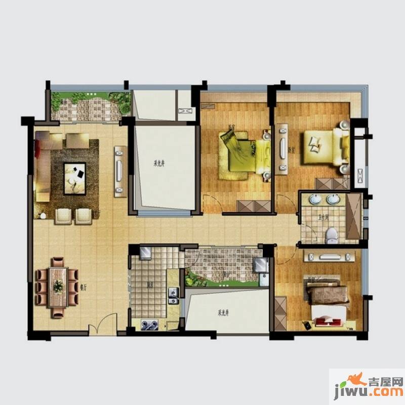 世欧上江城3室2厅1卫146㎡户型图