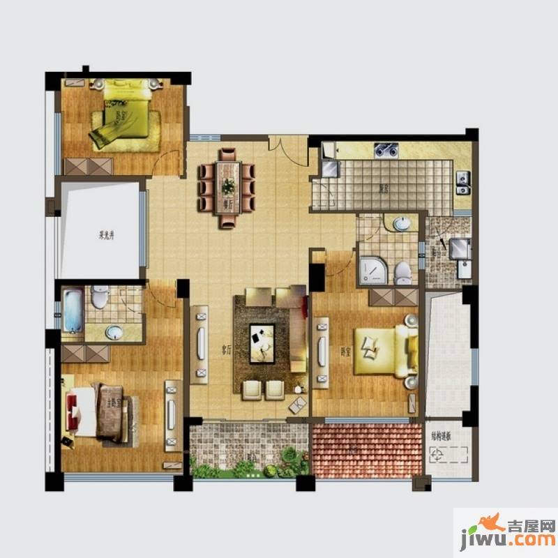 世欧上江城3室2厅2卫142㎡户型图