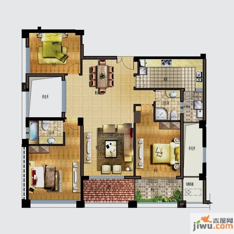 世欧上江城3室2厅2卫141㎡户型图