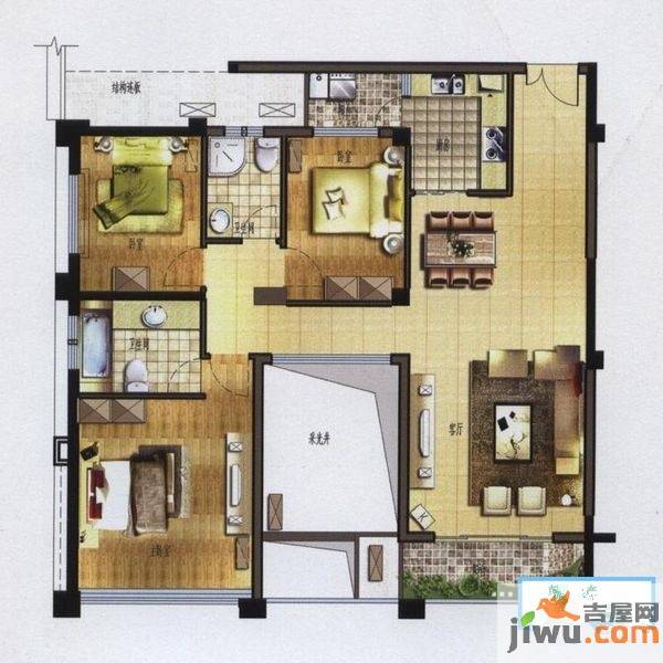 世欧上江城3室2厅2卫130㎡户型图