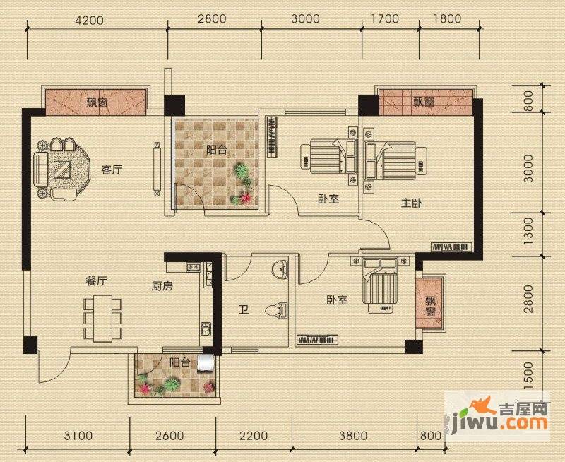 雅里人家3室2厅1卫114㎡户型图