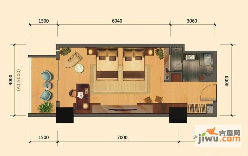 永恒晶钻1室1厅1卫49.3㎡户型图