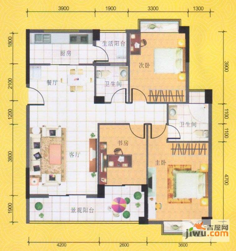 八桂凤凰城3室2厅2卫120.1㎡户型图