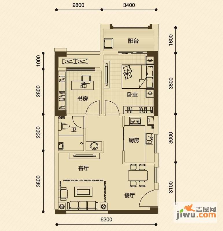 正恒国际广场2室2厅1卫72㎡户型图