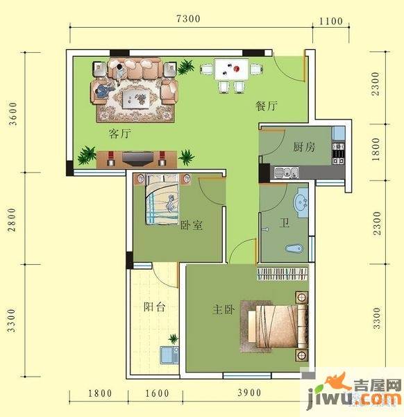 中房碧翠园2室1厅1卫90㎡户型图