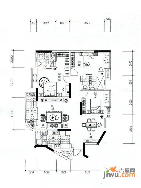 蓝山上城3室2厅1卫112.6㎡户型图