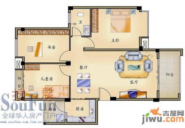 碧园南城故事3室2厅1卫户型图