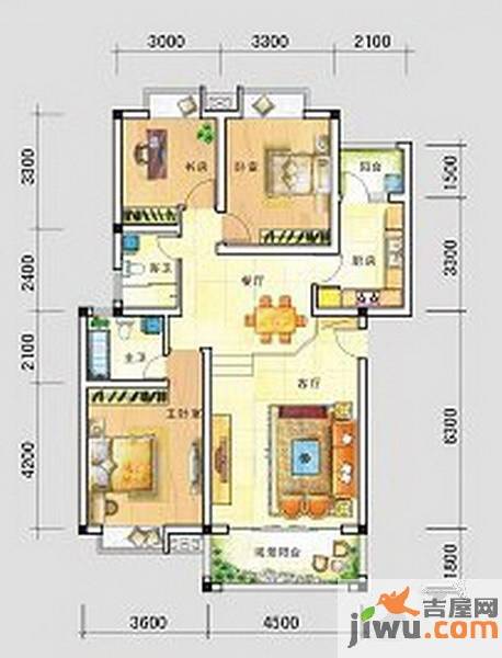 南宁奥园3室2厅2卫121.7㎡户型图