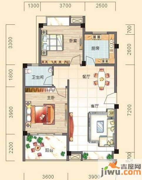 碧园南城故事2室2厅1卫76㎡户型图