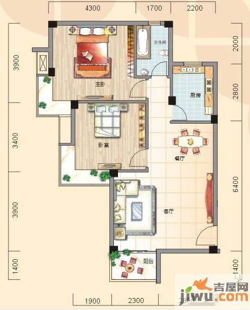 碧园南城故事2室2厅1卫80㎡户型图