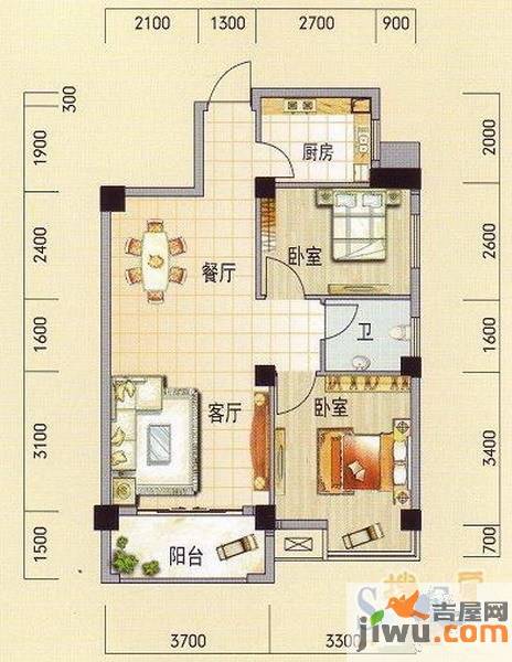 碧园南城故事2室2厅1卫74㎡户型图