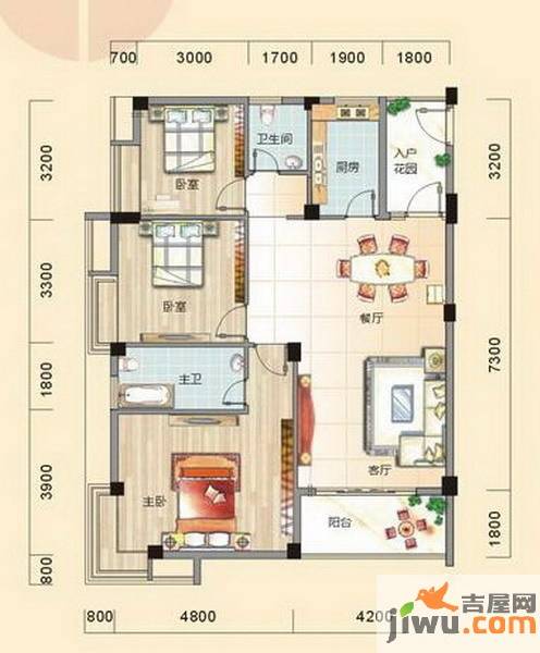 碧园南城故事3室2厅2卫111㎡户型图