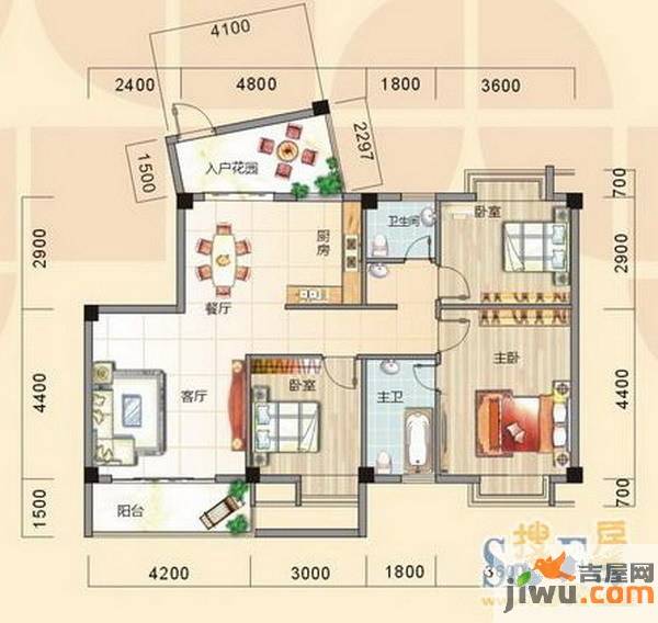 碧园南城故事3室2厅2卫103㎡户型图