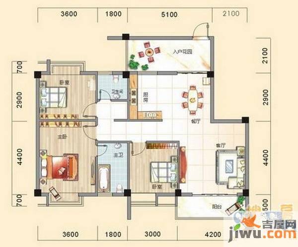 碧园南城故事3室2厅2卫105㎡户型图