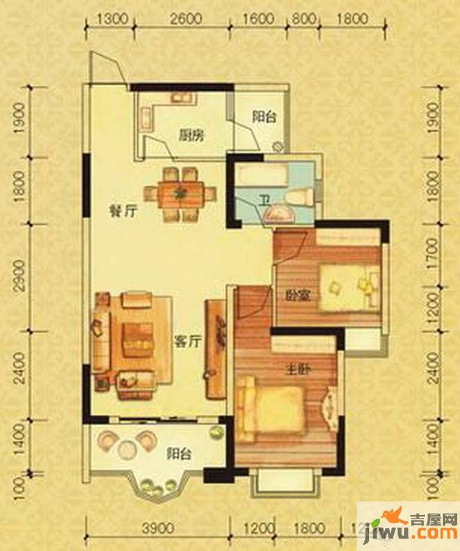 英伦182室2厅1卫83.5㎡户型图