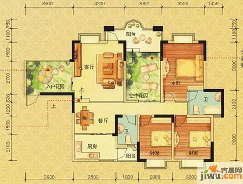 英伦183室2厅2卫131.9㎡户型图