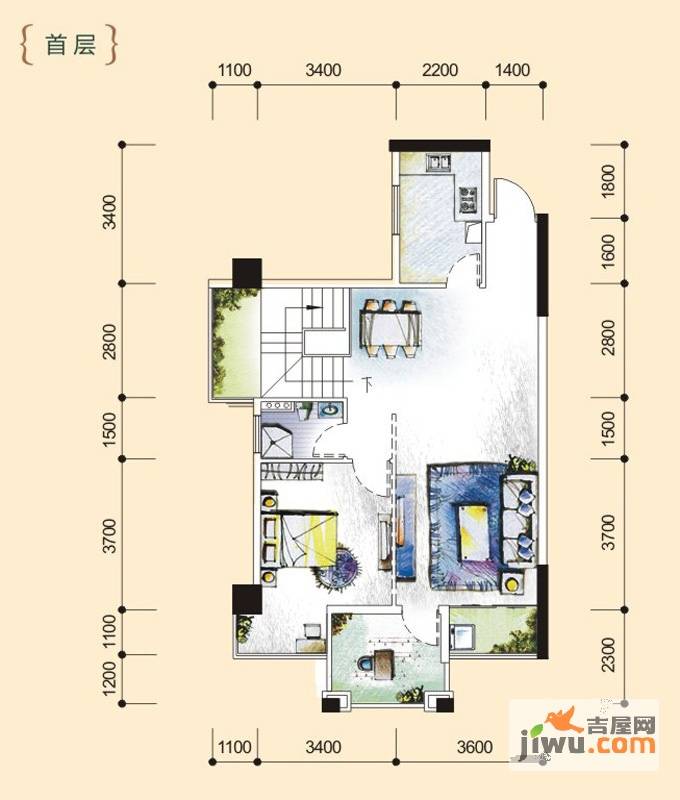 盛天果岭1室1厅1卫84.1㎡户型图