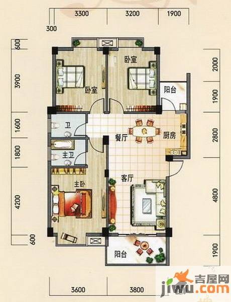 碧园南城故事3室2厅2卫104㎡户型图