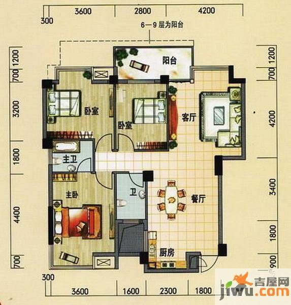 碧园南城故事3室2厅2卫118㎡户型图