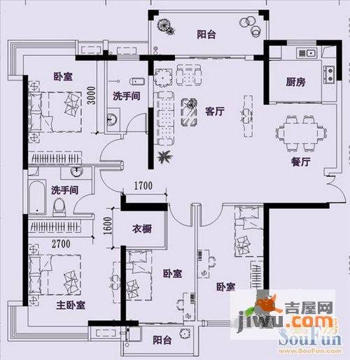 现代国度4室2厅1卫户型图