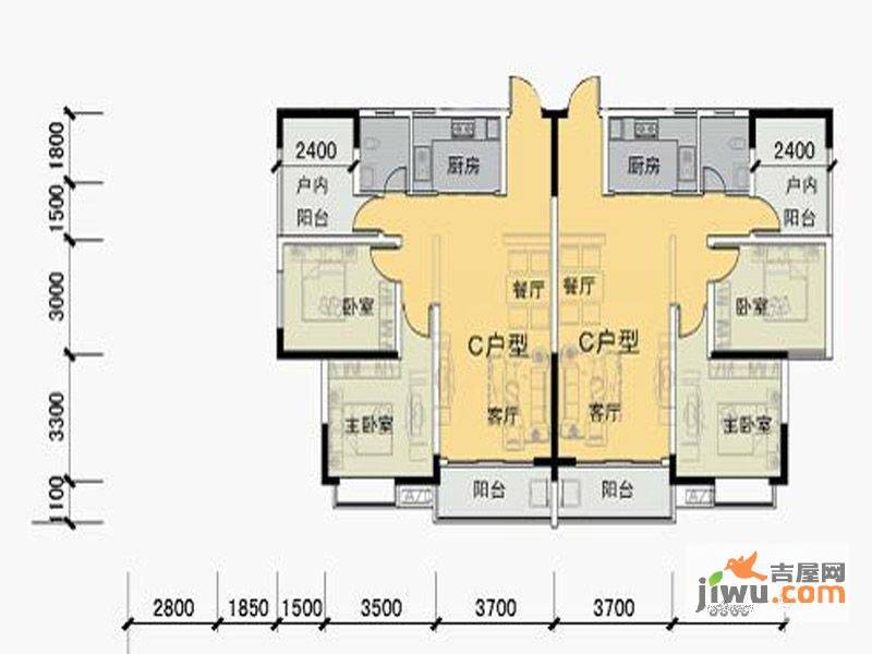 江川圣境2室2厅1卫74.2㎡户型图