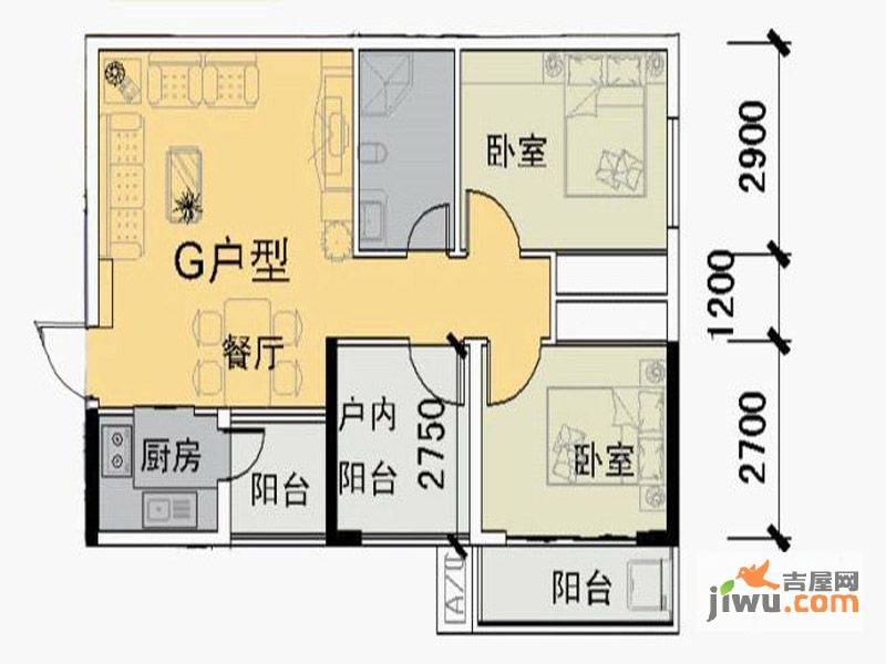 江川圣境2室2厅1卫户型图