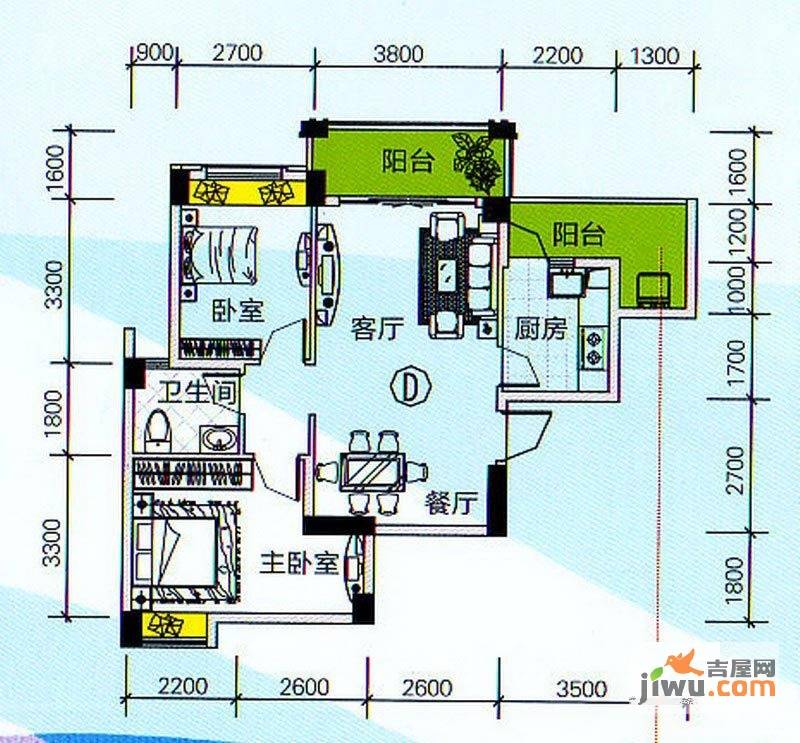 南宁奥园2室2厅1卫79.5㎡户型图