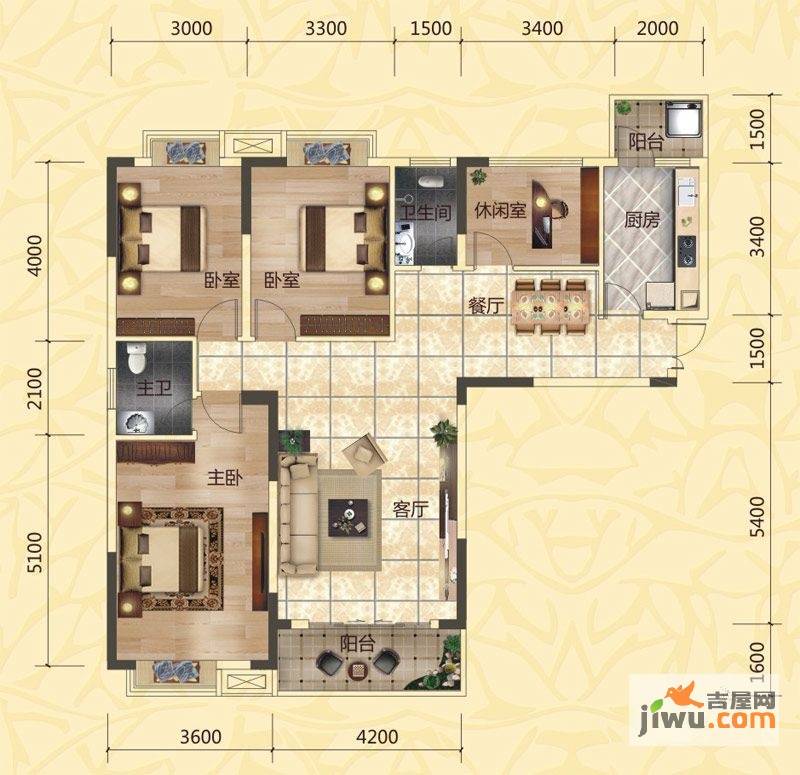 第一大道东方华府4室2厅2卫138.9㎡户型图