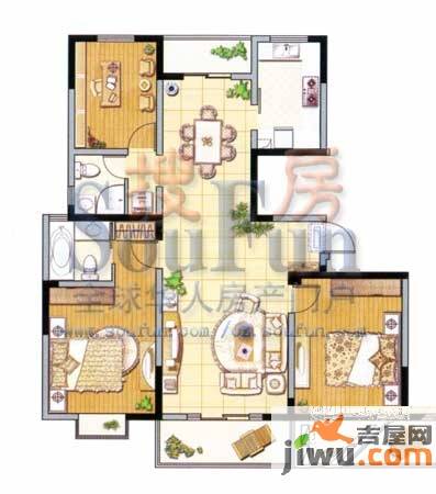 汇金天地3室2厅2卫127.3㎡户型图