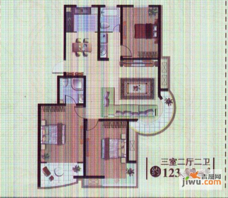 名桂坊3室2厅2卫123㎡户型图