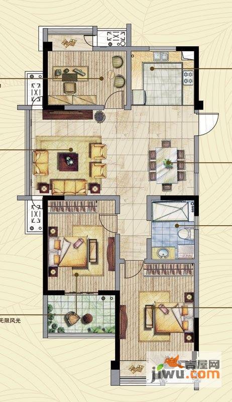 湖港名居3室2厅1卫114.8㎡户型图