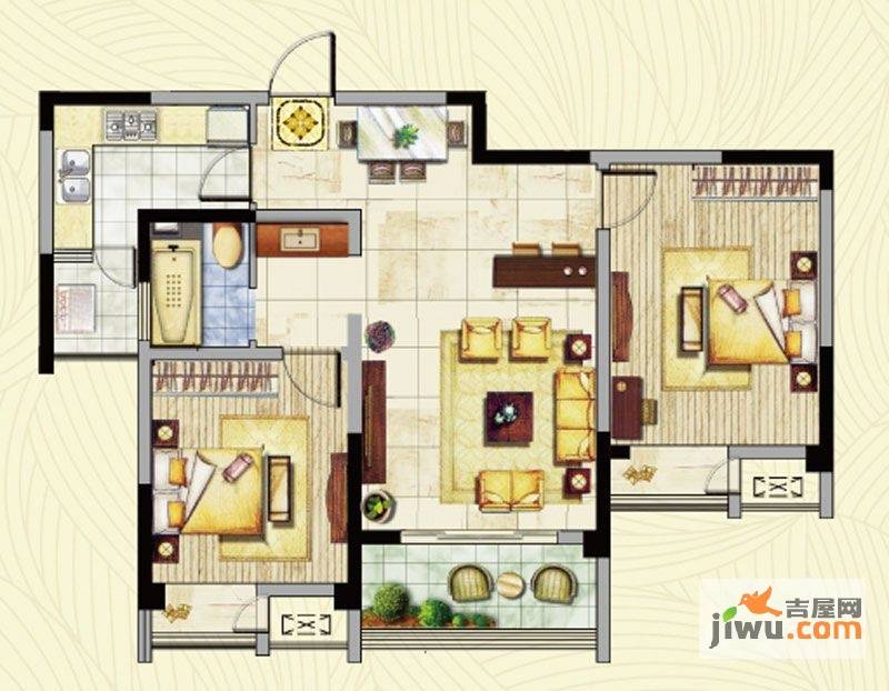 湖港名居2室2厅1卫94.7㎡户型图