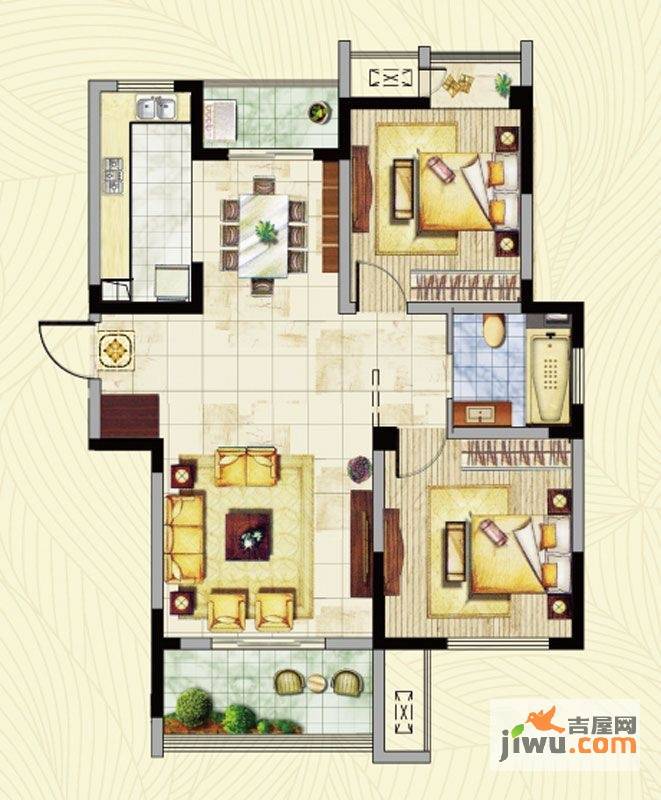 湖港名居2室2厅1卫104.7㎡户型图