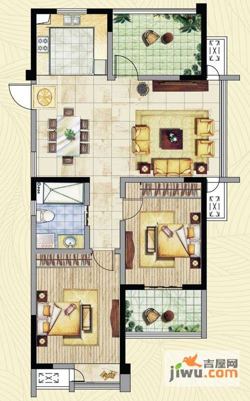 湖港名居2室2厅1卫110.2㎡户型图