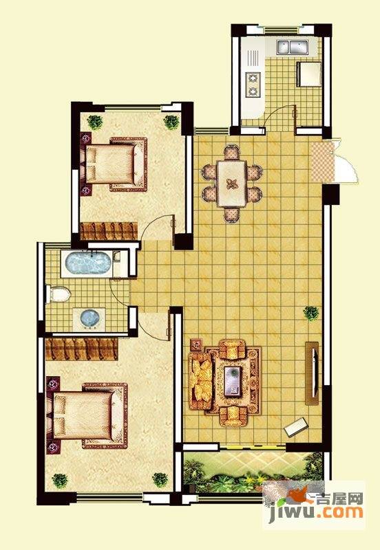 金美林花园2室2厅1卫94㎡户型图