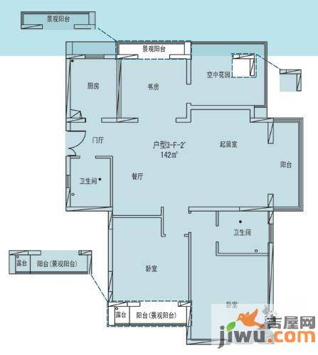 凯纳华侨城3室2厅2卫142㎡户型图