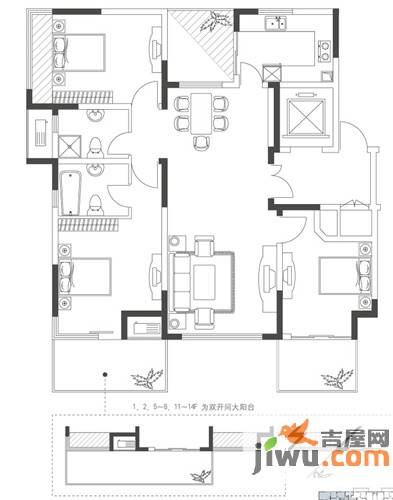 莱茵郡3室2厅2卫125.4㎡户型图